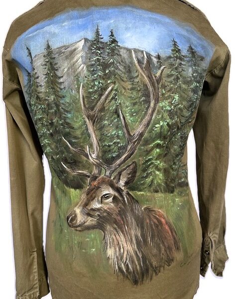 Upcycled Altered Hand Painted Stag Army Jacket